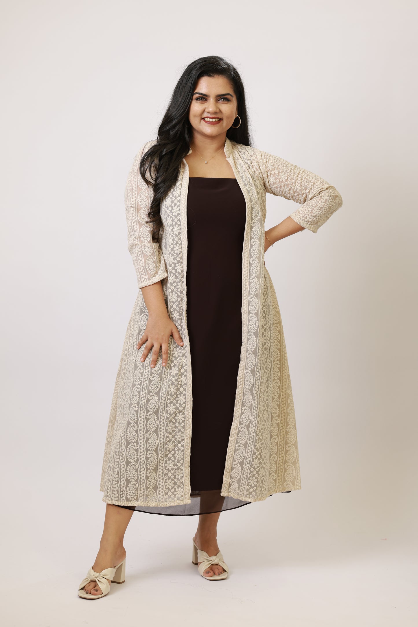 Brownie with Long Chikankari Jacket