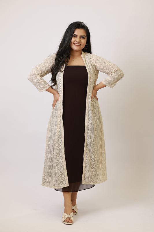 Brownie with Long Chikankari Jacket