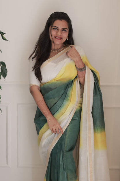 Three Shade Kerala Kasavu Saree