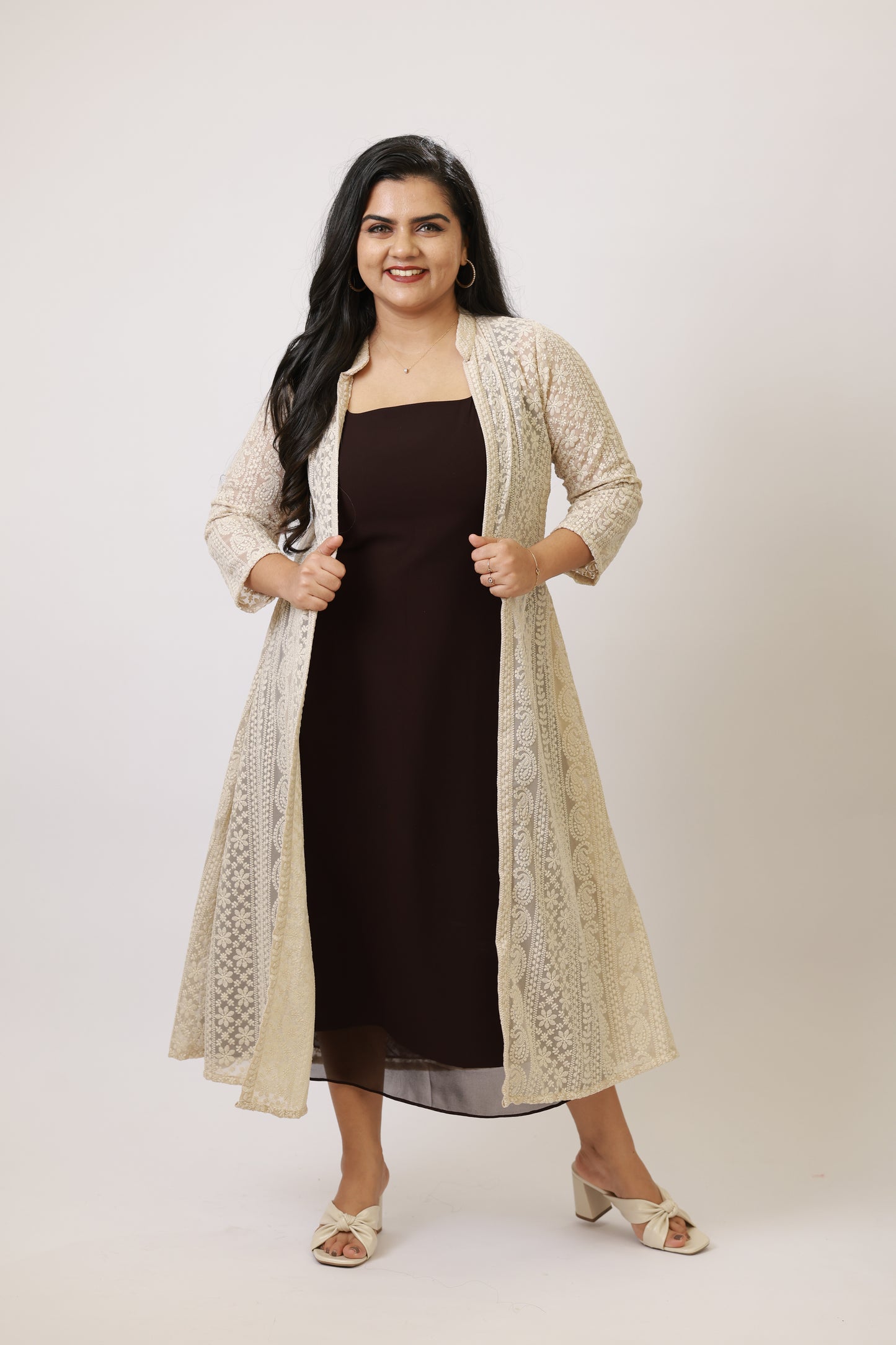 Brownie with Long Chikankari Jacket