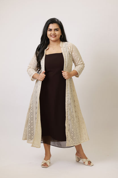 Brownie with Long Chikankari Jacket