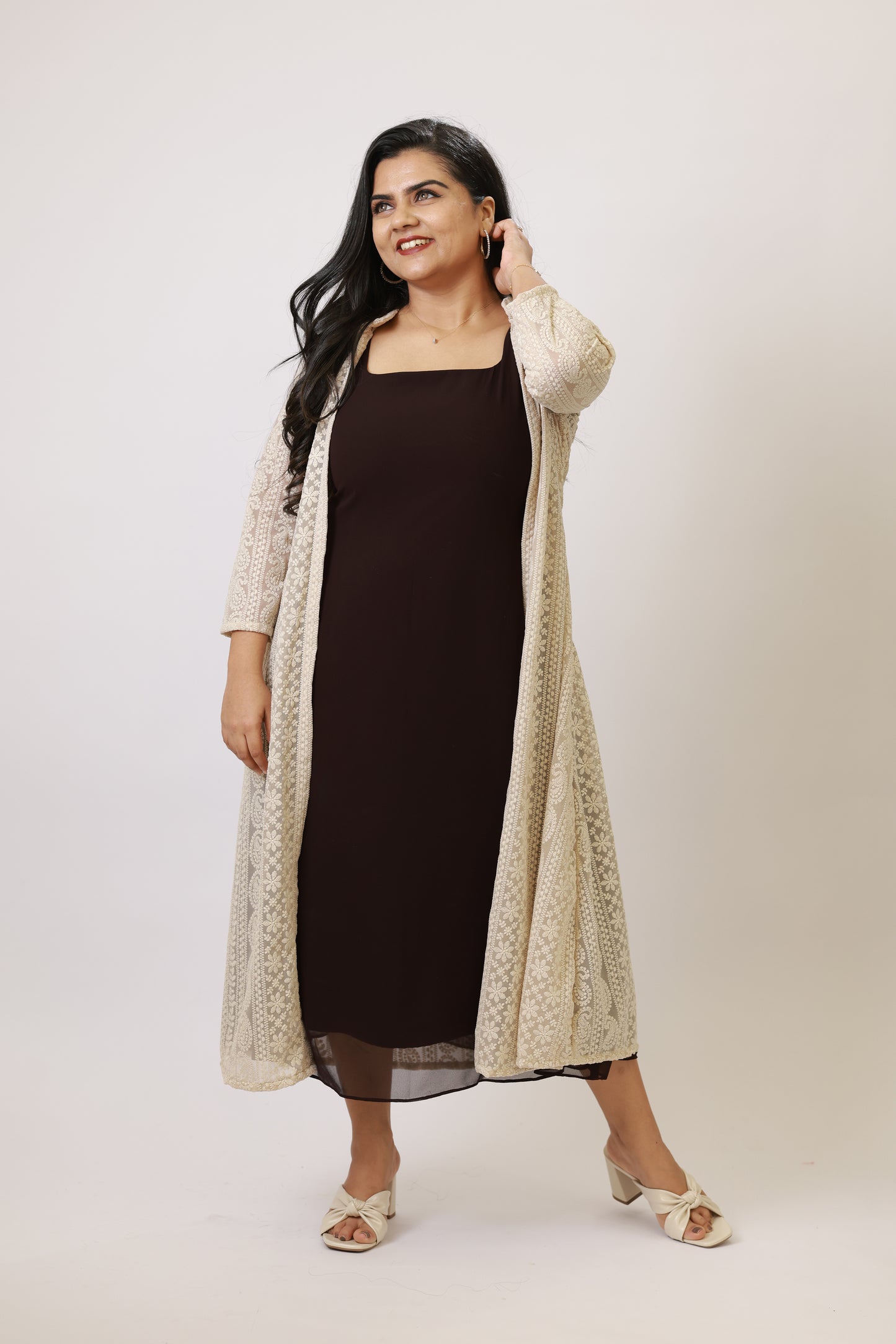 Brownie with Long Chikankari Jacket