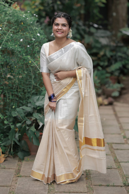 Half Silver and Gold Saree