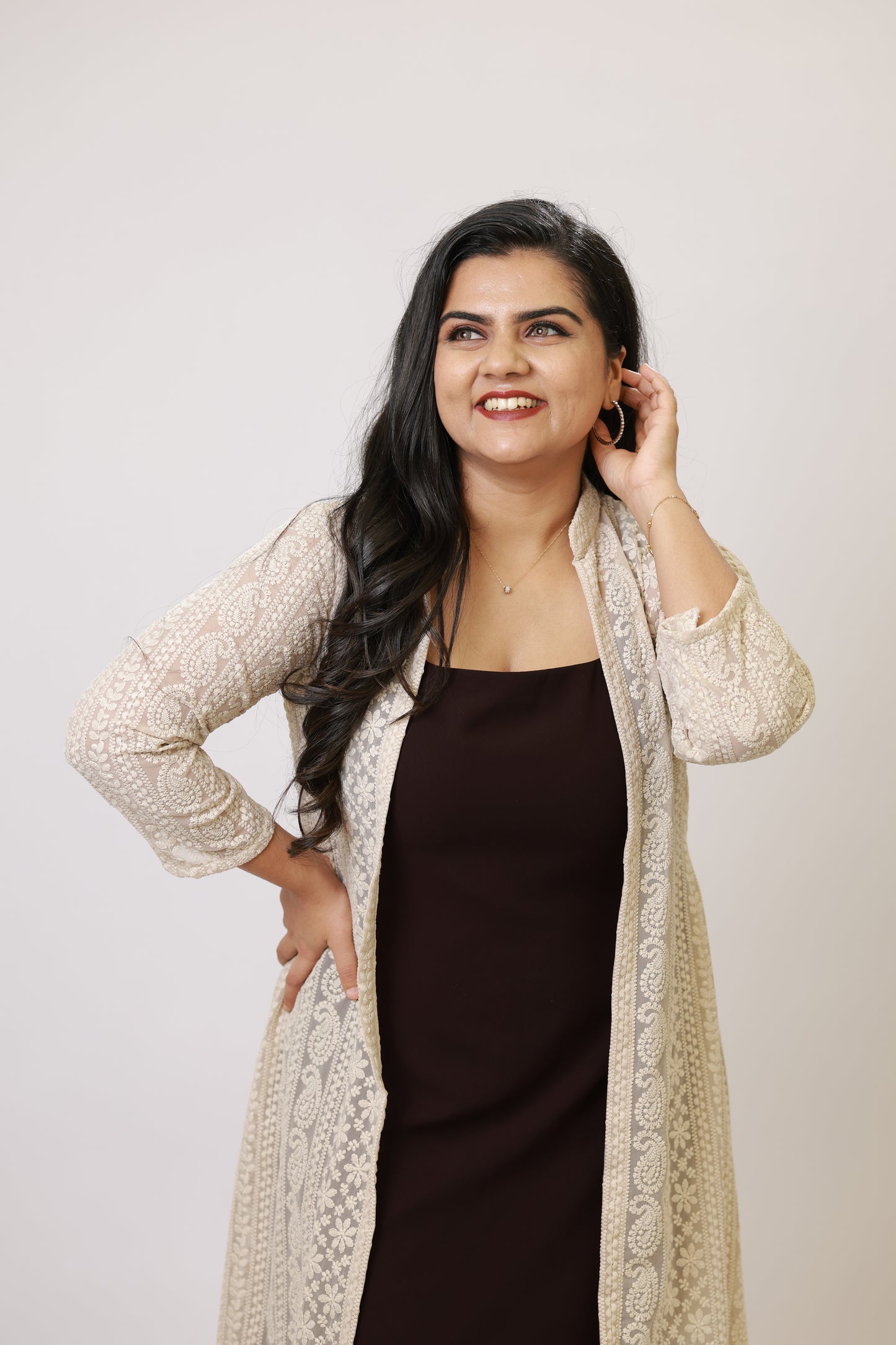 Brownie with Long Chikankari Jacket