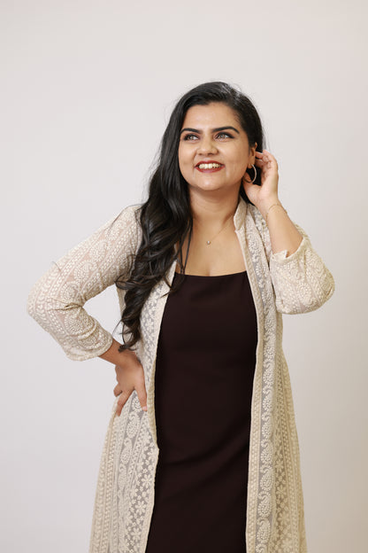 Brownie with Long Chikankari Jacket