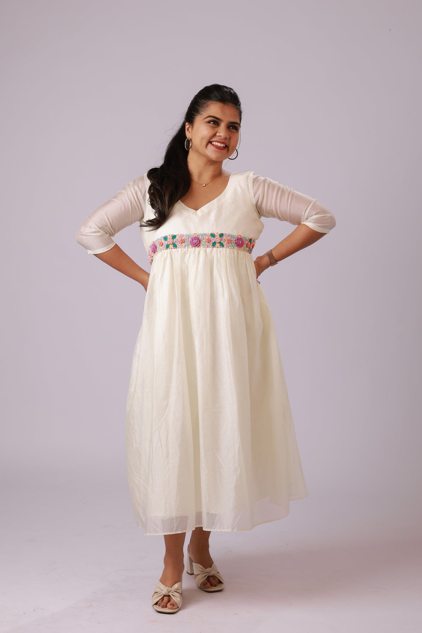 Off-White Handwork A-Line Kurti