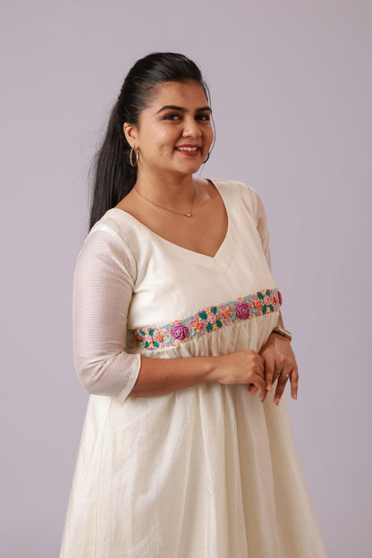 Off-White Handwork A-Line Kurti