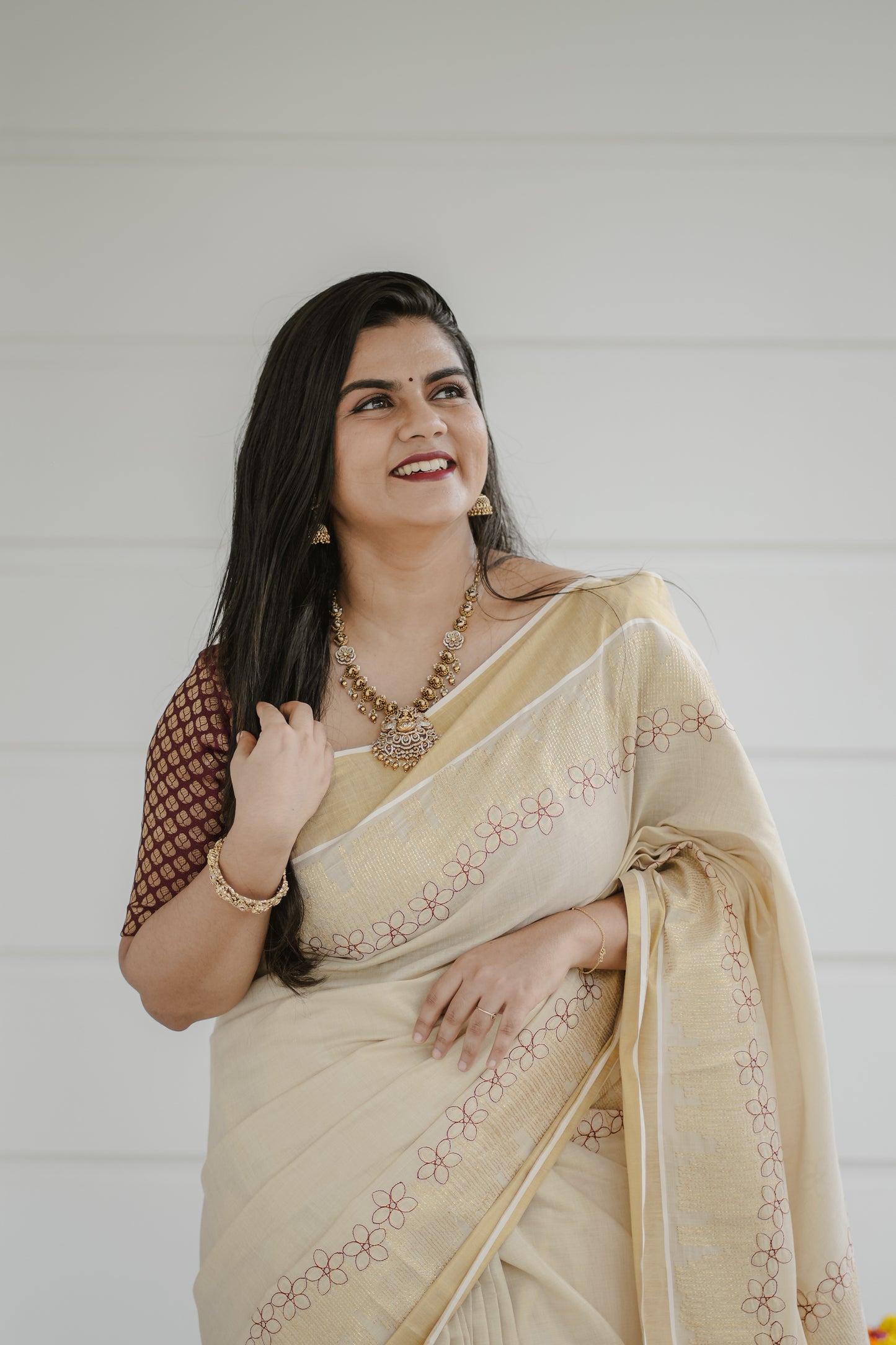 Kerala Kasavu Saree with Subtle Thread Embroidery